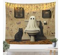 Homemissing XLarge 69x91 Inch Halloween Ghost Tapestry for Kids Boys Girls Cute Cat Funny Gothic Wall Art Retro Vintage Wall Hanging Blanket