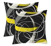 Homemissing Yellow Black Throw Pillow Covers Set of 2 Abstract Geometric Square Cushion Covers Striped Pillow Case Modern Aesthetic Cushion Case for Couch Sofa Bedroom Decor 40x40cm