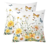 Homemissing Yellow Daisy Cushion Covers Set of 2 50x50cm For Kids Boys Girls Butterfly Floral Printed Throw Pillow Covers Blossom Flowers Pattern Pillowcase Natural Theme Cushion Case