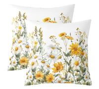 Homemissing Yellow Daisy Cushion Covers Set of 2 60x60cm For Kids Boys Girls Botanical Floral Printed Throw Pillow Covers Blossom Flowers Pattern Pillowcase Natural Theme Cushion Case