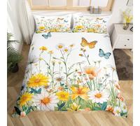 Homemissing Yellow Daisy Duvet Cover Set Single Size For Kids Boys Girls Butterfly Floral Printed Bedding Set Blossom Flowers Pattern Duvet Cover with 1 Pillowcase Natural Theme Bedding