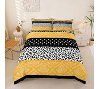 Homemissing Yellow Damask Pattern Duvet Cover Single Size Leopard Cheetah Print Bedding Set for Boys Girls Polka Dots Patchwork Comforter Cover Bedroom Decor 2Pcs With 1 Pillowcase