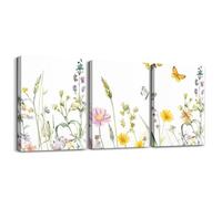 Homemissing Yellow Flowers Pattern 3 Piece Canvas Wall Art 40X30cm For Living Room Bedroom Decor Butterflies Print Wall Decorations Nature Theme Artwork Posters