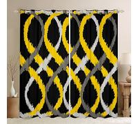 Homemissing Yellow Grey and Black Window Curtains Geometric Two-Tone Waves Blackout Curtains Retro Stripe Line Art Darkening Dreapes Modern Abstract Art Window Treatments W46*L54