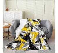 Homemissing Yellow Grey White Geometric Flannel Fleece Throw Blanket,Bed Blanket Stripe Line Fuzzy Blanket For Bed Sofa Couch,Bedroom Decor Modern Abstract Art Plush Blanket Double 60x79 Inch