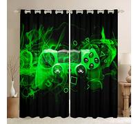 Homemissing Youth Gamer Window Drapes Kids Gamer Curtain Game Controller Window Treatments Gaming Console Window Curtains Green Black W46*L72
