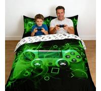 Homemissing Youth Gaming Bedding Set Kids Gamer Duvet Cover for Boys Girls Game Controller Bedding & Linen Modern Games Console Action Buttons Double Size Green Black