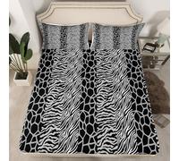 Homemissing Zebra Stripes Fitted Sheet Double Size Boys Girls Leopard Print Bed Sheets Set 16" Deep Pocket Soft Zebra Leopard Fur Bedding with 2 Pillowcases Wild Animal Skin Room Decor Balck Gray
