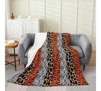 Homemissing Zebra Stripes Plush Throw Blanket Leopard Print Flannel Blanket Baby 30x40Inch Zebra Leopard Fur All Season Wild Animal Skin for Couch Bed Sofa Orange Yellow Bedroom Decor