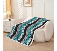 Homemissing Zebra Stripes Sherpa Throw Blanket for Couch Leopard Print Super Soft Cozy Fleece Zebra Leopard Fur Blanket for Winter, Plush Throw Wild Animal Skin Queen 90x90Inch Blue Balck All Season