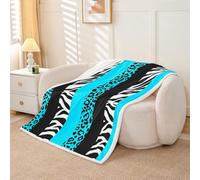 Homemissing Zebra Stripes Throw Blanket Leopard Print Soft Fleece Sherpa Cozy Fuzzy Plush Warm Zebra Leopard Fur Fuzzy Plush Throw Wild Animal Skin Baby 30x40Inch Balck Blue for Bed Couch Living Room