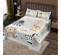 Homemissing Zoo Animal Bedding Set Single Size Kids Cartoon Animal Comforter Cover for Boys Girls Teens Wildlife Duvet Cover Breathable Soft Lightweight Microfiber Africa Safari Room Decor