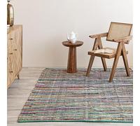 HOMEMONDE Boho Chindi Rag Rug 3'x5' Multi Green Recycled Soft Cotton Fabric Hand Crafted Reversible Boho Rugs for Bedroom, Living Room, Kitchen, Entyrway