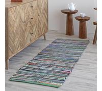 HOMEMONDE Chindi Runner Area Rug 2x6 feet Recycled Soft Cotton Rugs Hand Crafted Reversible Boho Home Decor for Kitchen, Entyrway, Bedroom, Living Room - Multi Green