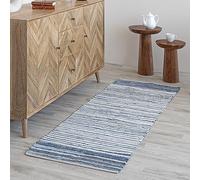 HOMEMONDE Denim Rag Runner Rug 2' x 6' Recycled Soft Cotton Chindi Rugs Hand Crafted Reversible Boho Home Decor for Kitchen, Entyrway, Bedroom, Living Room - Blue