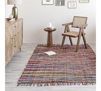 HOMEMONDE Multi Rag Area Rug with Fringes 4'x6' Reversible Handcrafted Cotton Chindi Rug Vibrant Boho Home Decor for Bedroom, Living Room, Dining Room, Laundry Room