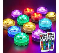 Homemory 10pcs Mini RGB Submersible LED Lights with 2Pack Remote, Multicolor Waterproof Small Tealight Candles Battery Operated Underwater Color Changing EFX Light for Vase, Halloween Lantern Decor