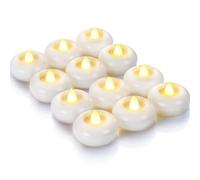 Homemory 12 Pack 100+ Hour Flameless Led Floating Candles, 2” Battery Operated Flickering Waterproof Tealights for Cylinder Vases, Centerpieces at Wedding, Party, Pool, Holiday (White Base)