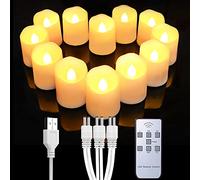 Homemory 12 Pack Rechargeable Flameless Votive Candles with Remote, Battery Tea Lights with Timer, Christmas Halloween Party Decora