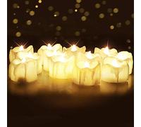 Homemory 12 Pack Timer Tea Lights Led Battery Operated Flicker Candle Fake | Dripping Effect Auto-On 6 Hours and Off 18 Hours Electric for Valentine's Day Easter Mother's Day Diwali Table Decoration