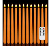 Homemory 12 Pcs Flameless Taper Candles with Remote Timer Dimmer, 11 inches Orange Taper Candles Battery Operated, Plastic LED Candlesticks with Flickering Flame for Halloween Decoration