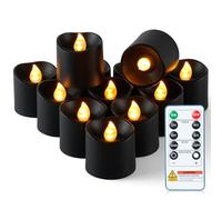 Homemory 12Pack 400+Hour Remote Control Flameless Candles, 2/4/6/8H Timer Led Votive Candles, Battery Operated Tea Lights for Wedding Table Centerpiece, Holidays, Halloween Pumpkins-Black Base