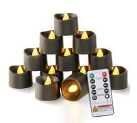 Homemory 12pcs Black Remote Timer LED Tea Lights Candles, 400+Hours Flickering Flameless Battery Votive Tealights for Tabletop Lighting, Centerpieces Decor, Holiday, Warm White Glow