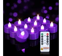 Homemory 12pcs Purple Remote Candles, Timer Candles, 400+Hours Flickering Flameless Battery Operated LED Tea Lights Candles Votive Candles with Remote, for Tabletop Lighting, Table Centerpieces Decor