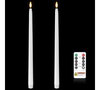 Homemory 15 inches Real Wax Flameless Taper Candles with Remote Timer, 2 Pcs White LED Taper Candles Battery Operated with 3D Flickering Flame, Window Candle Led Candlesticks for Dinners Home Decor