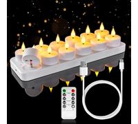 Homemory 2/4/6/8 Remote Timer, USB Rechargeable Electric Battery Operated, Rechargeable Base Tealight, LED Flameless Candle for Mother's Day, Birthday Party Decor, 12 Pack