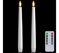 Homemory 2 Pack Real Wax Flameless Taper Candles with Remote and Timer, 9.6 inch Battery Operated Stick Flickering, Led Window Table Candles with Lifelike Flame for Indoor Home Decor