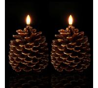 Homemory 2 Pcs LED Pine Cone Candles, Flameless Candles with 6H Timer, Battery Operated Flickering Candle, Real Wax Pinecone Candles for Christmas Indoor Decoration, Brown(D4.3 x H6 Inch)