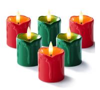 Homemory 2" x 2" Green & Red Timer Flickering Flameless Candles, 400+ Hour Battery Operated Votive Candles, 6Pack 3D Wick Electric Fake Candles for Party, Christmas, Halloween and Festival Celebration