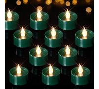 Homemory 24 Pack Green Colour Battery Flicker Tea Lights, Flameless Fake Electric Candle for Halloween, Party, Table Decoration Gift