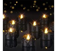 Homemory 24-Pack Halloween Black Dripping Flameless Tea Lights, Battery Operated Flickering LED Candles, Safe for Pumpkins, Party & Holiday Decor, 1.58" D x 1.2" H, Warm White Glow