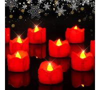 Homemory 24-Pack Melting Red LED Tea Lights, Battery Operated, Flameless Flickering, Ideal for Halloween Decor, Red, Plastic, 1-2/5" x H 1-1/4"