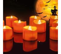 Homemory 24 Pack Orange Colour Flickering Bright Battery Operated Tea Light, Flameless LED Candles, Realist Lights Halloween, Thanksgiving Day