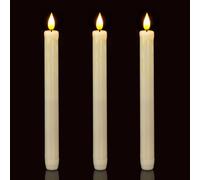 Homemory 3 Pack Flameless Taper Candles, No Remote, Realistic Flickering Battery Operated Candlesticks, Ivory LED Plastic Candle Safe for Weddings, Table Decor, Christmas, and Halloween
