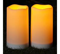 Homemory 3"x 6" Solar Candles Outdoor Waterproof, Rechargeable Solar Powered Flameless Candle Lights for Outside Lanterns, Fake Pillar Candles, Garden Electric LED Candle Set of 2