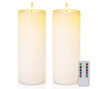 Homemory 4" x 10" Waterproof Outdoor Flameless Candles Battery Operated LED Large Pillar Candles with Remote and Timer for Indoor Outdoor Lanterns, Long Lasting, White, Set of 2