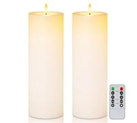 Homemory 4" x 12" Waterproof Outdoor Flameless Candles Battery Operated LED Large Pillar Candles with Remote and Timer for Indoor Outdoor Lanterns, Long Lasting, White, Set of 2