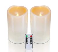 Homemory 4" x 6" Waterproof Outdoor Flameless Candles, Battery Operated Flickering LED Pillar Candles with Remote and Timers for Indoor Outdoor Lanterns, Long Lasting, Large, Set of 2
