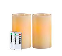 Homemory 5" Real Wax Flameless Flickering Candles Battery Operated LED Pillar Candles, with Remote Control & Convenient Timer for Wedding, Party, Festival (Pack of 2)