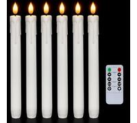 Homemory 6 Pack Plastic Taper Flameless Candles with Remote, Timer, Battery Operated CandleSticks with Flickering Bright Light, 9.6 Inches for Home Decoration