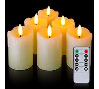 Homemory 6 Pack Real Wax Flameless Tealights Votive Candles with Remote, LED Tea Lights Pillar, Battery Operated Flickering Candles for Home Decor, 5CM X 7CM(Battery Included)