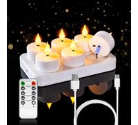 Homemory 6 Pack Rechargeable Base Remote Tealight, 2/4/6/8 Timer, USB Charge Electric Candle, Flameless Fake Battery Tealights for Table Decoration, Romantic Nights, Party, Birthday
