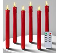 Homemory 6 Pack Red Colour Flameless Candles Plastic Taper with Remote Control, 2/4/6/8Hours Timer, Battery Power, Flickering Bright Electric, 9.6 Inch, for Halloween, Christmas Party Decor