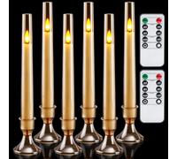 Homemory 6 Pcs Flameless Taper LED Candles with Remote and Timer, 3D Wick Flickering, Window Candles with 2 Light Modes, Battery Operated for Xmas Wedding Decor, 9.6 Inch, Gold