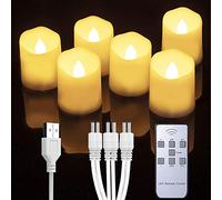 Homemory 6 PCS Rechargeable Flameless Tealights Votive Candles with Remote, Battery Tea Lights with Timer, Electric Fake Candle in Warm White (USB Charging Cable Included)