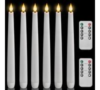 Homemory 6 Pcs Waxy Flameless Taper Candles with Remote, Led Candlesticks Classic Tall Candle, Flickering Battery Operated Taper Candles for Bedroom, Dining Room, White, 9.6 inches